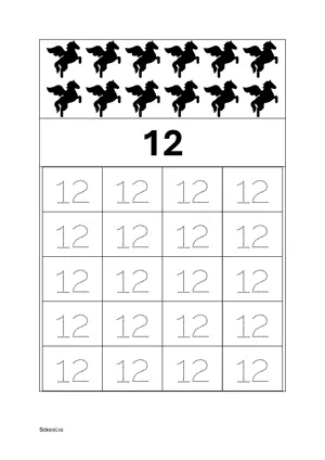 Number 12 Tracing Worksheets For Kindergarten/Preschool- 20 Tracing Block Free Printable worksheet PDF