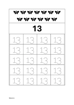 Number 13 Tracing Worksheets For Kindergarten/Preschool- 20 Tracing Block Free Printable worksheet PDF