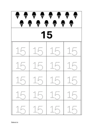 Number 15 Tracing Worksheets For Kindergarten/Preschool- 20 Tracing Block Free Printable worksheet PDF