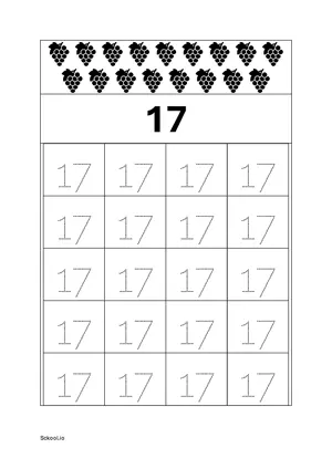 Number 17 Tracing Worksheets For Kindergarten/Preschool- 20 Tracing Block Free Printable worksheet PDF