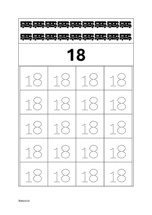 Number 18 Tracing Worksheets For Kindergarten/Preschool- 20 Tracing Block Free Printable worksheet PDF