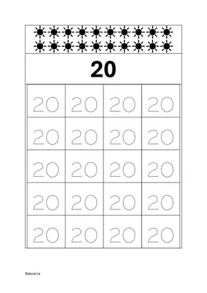 Number 20 Tracing Worksheets For Kindergarten/Preschool- 20 Tracing Block Free Printable worksheet PDF