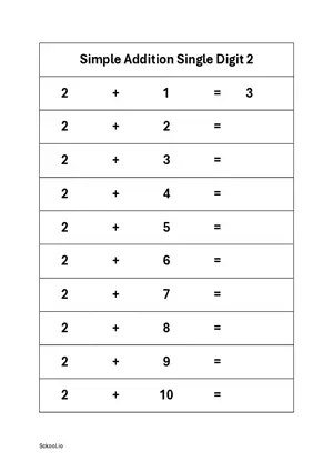 Single Digit Simple Addition up to 10 - FREE Printable Simple Addition Worksheets 2 PDF