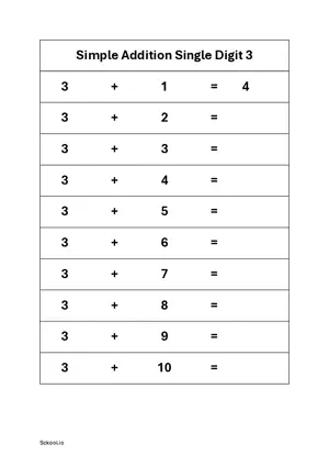 Single Digit Simple Addition up to 10 - FREE Printable Simple Addition Worksheets 3 PDF