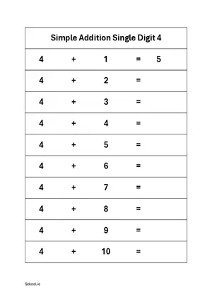 Single Digit Simple Addition up to 10 - FREE Printable Simple Addition Worksheets 4 PDF