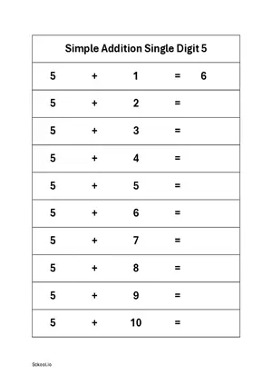 Single Digit Simple Addition up to 10 - FREE Printable Simple Addition Worksheets 5 PDF