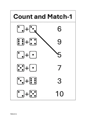 Count and match dice dots Double dice Free printable math worksheet