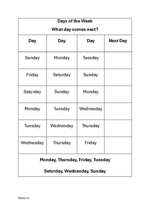 Days of the week. What day comes next?