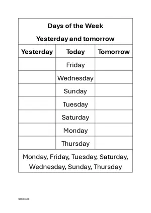 Days of the week. Yesterday and Tomorrow.