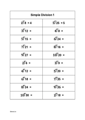 Simple division easy number worksheet 1 Free printable division worksheet