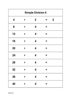 Simple division easy number worksheet 4 Free printable division worksheet