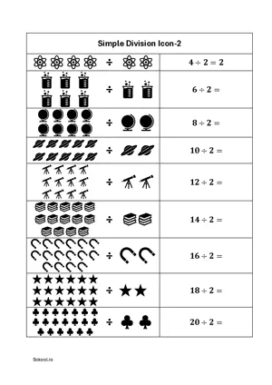 Simple division with icons worksheet 2 Free printable division worksheet