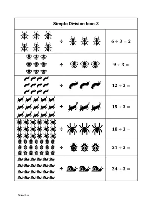 Simple division with icons worksheet 3 Free printable division worksheet