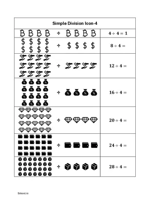 Simple division with icons worksheet 4 Free printable division worksheet