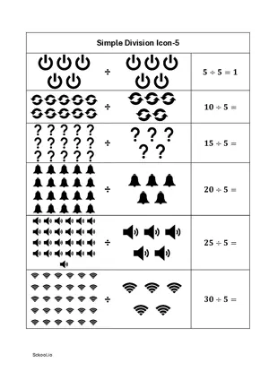 Simple division with icons worksheet 5 Free printable division worksheet