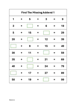 Find the missing addend 3 numbers worksheet 1 Free printable missing number worksheet