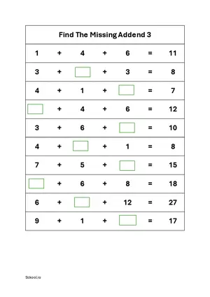 Find the missing addend 3 numbers worksheet 3 Free printable missing number worksheet