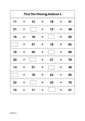 Find the missing addend 3 numbers worksheet 4 Free printable missing number worksheet