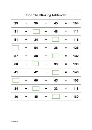 Find the missing addend 3 numbers worksheet 5 Free printable missing number worksheet